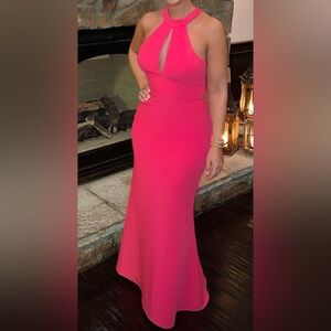 Hot Pink Cutout Halter Maxi Dress